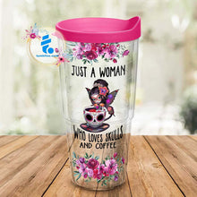 Load image into Gallery viewer, A Woman Loves Skulls And Coffee Tumbler TPH18