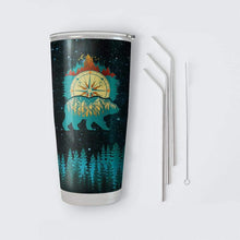 Load image into Gallery viewer, Hiking Camping Blue Bear Compass Glitter Custom Design Vacuum Insulated Tumbler
