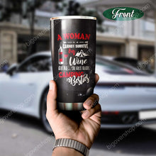 Load image into Gallery viewer, A Woman Cannot Survive On Wine Alone - Camping - Personalized Tumbler