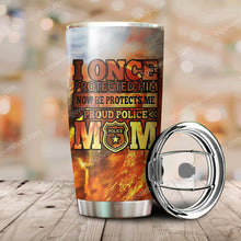 Load image into Gallery viewer, Now He Protects Me Proud Police Mom Tumbler