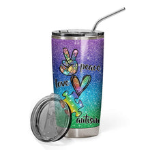 Load image into Gallery viewer, Peace Love Autism Glitter Custom Design Vacuum Insulated Tumbler