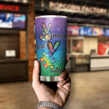 Load image into Gallery viewer, Peace Love Autism Glitter Custom Design Vacuum Insulated Tumbler