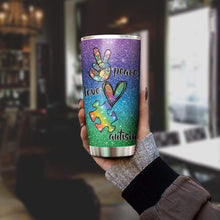 Load image into Gallery viewer, Peace Love Autism Glitter Custom Design Vacuum Insulated Tumbler