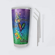 Load image into Gallery viewer, Peace Love Autism Glitter Custom Design Vacuum Insulated Tumbler