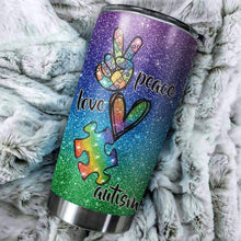 Load image into Gallery viewer, Peace Love Autism Glitter Custom Design Vacuum Insulated Tumbler