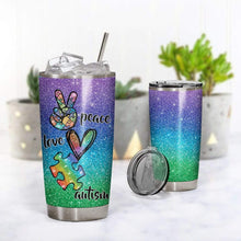 Load image into Gallery viewer, Peace Love Autism Glitter Custom Design Vacuum Insulated Tumbler