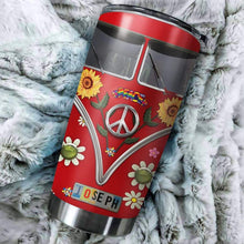 Load image into Gallery viewer, Hippie Sunflower Peace Vw Bus Custom Name Design Vacuum Insulated Tumbler