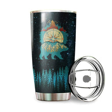 Load image into Gallery viewer, Hiking Camping Blue Bear Compass Glitter Custom Design Vacuum Insulated Tumbler